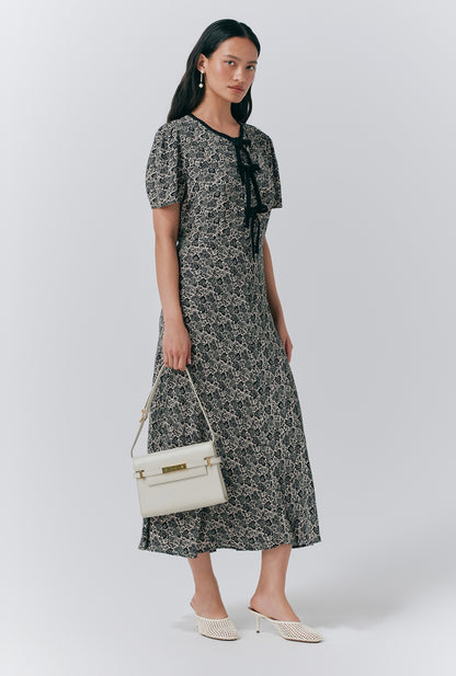 Maree Crepe Printed Tie Front Midi Dress