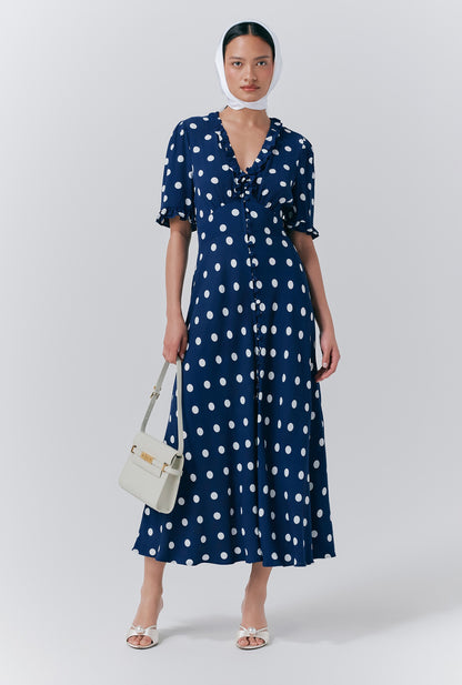 Saffie Crepe Polka Dot Button Through Dress