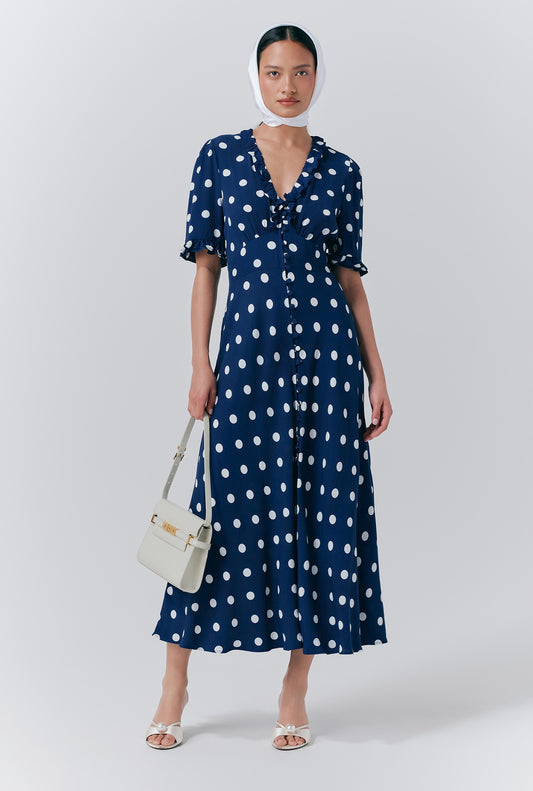 Saffie Crepe Polka Dot Button Through Dress