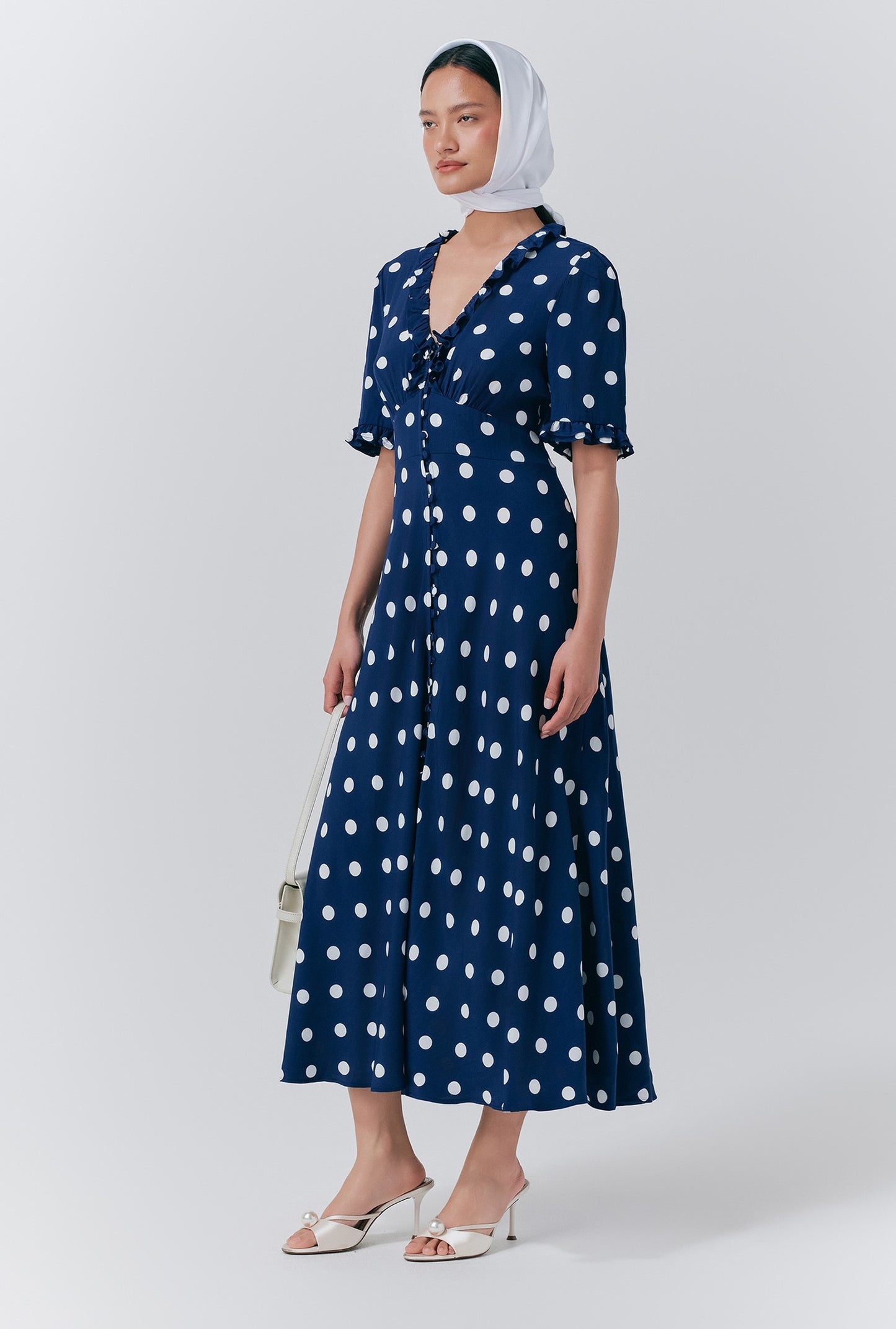 Saffie Crepe Polka Dot Button Through Dress