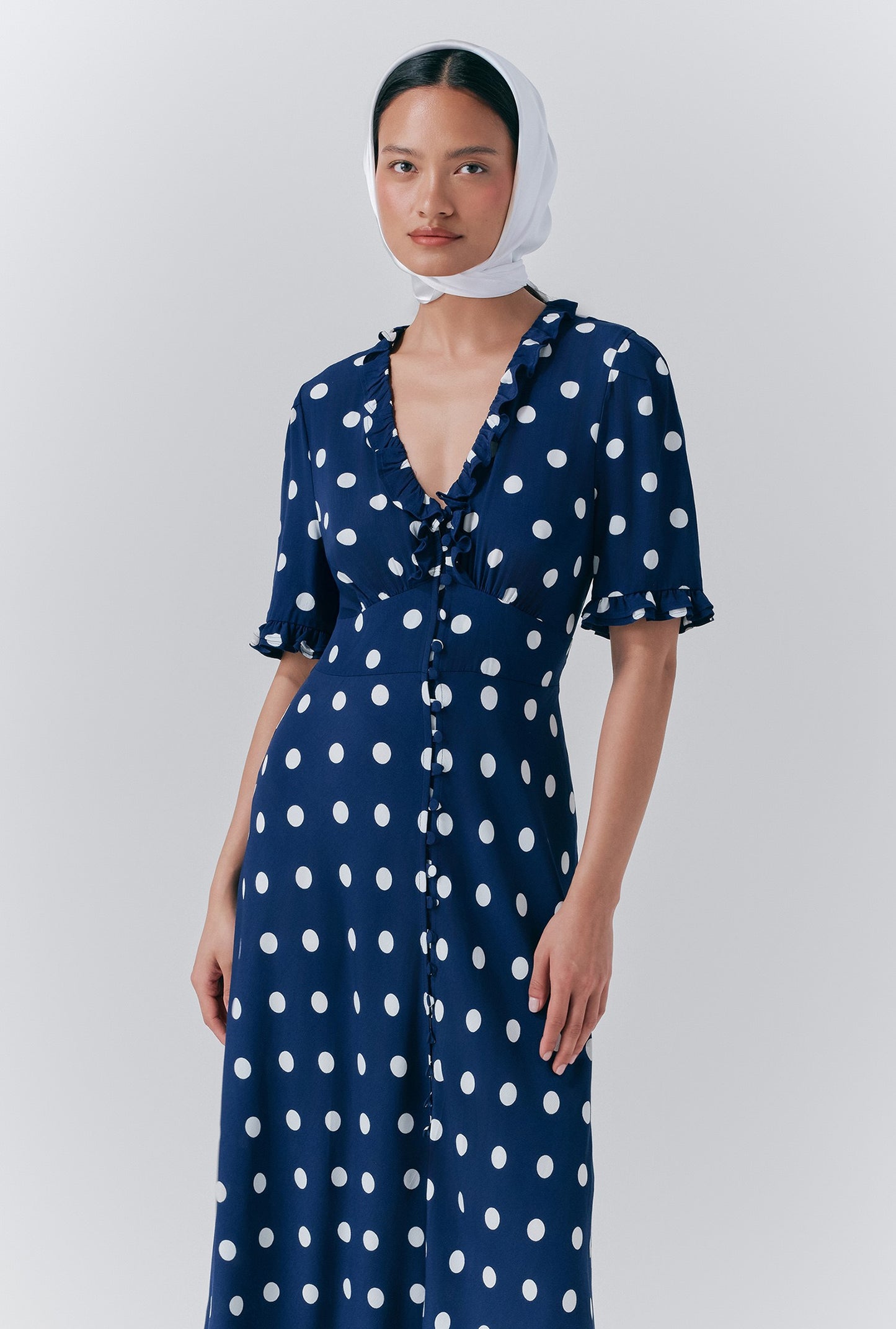 Saffie Crepe Polka Dot Button Through Dress