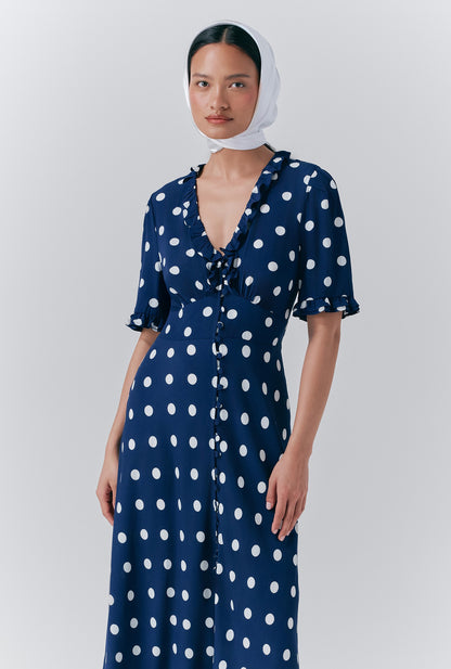 Saffie Crepe Polka Dot Button Through Dress