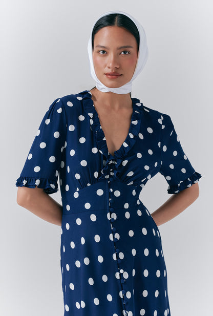 Saffie Crepe Polka Dot Button Through Dress