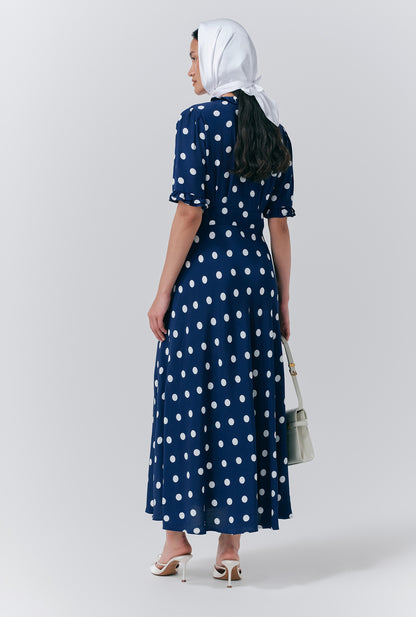 Saffie Crepe Polka Dot Button Through Dress