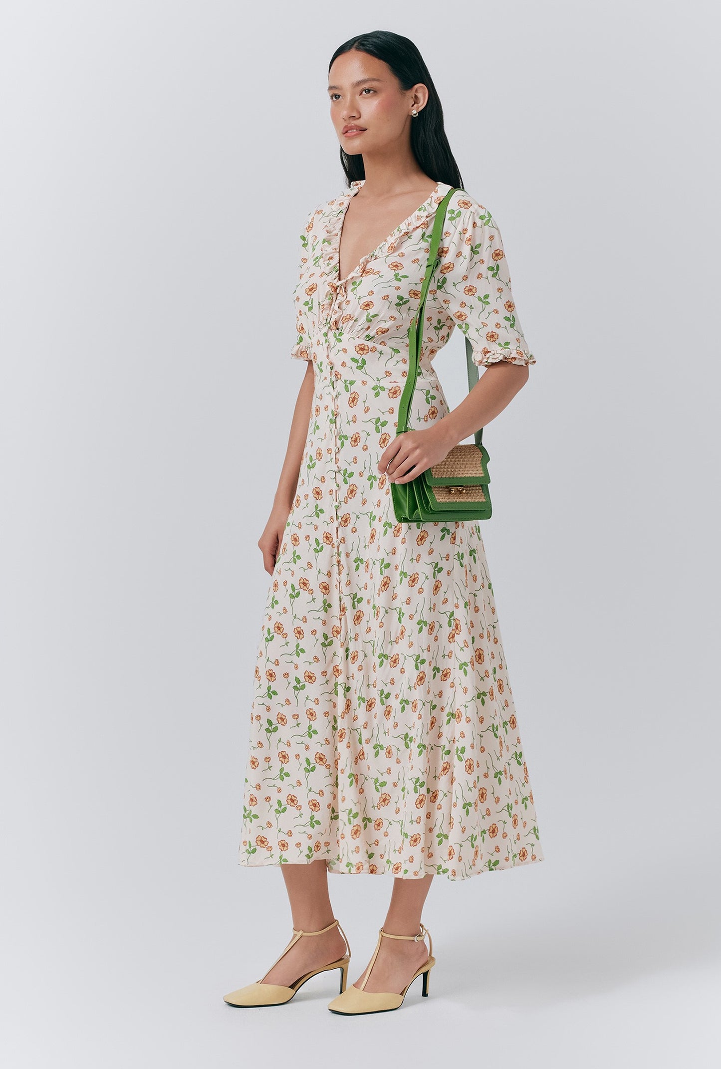 Saffie Crepe Floral Print Button Through Dress