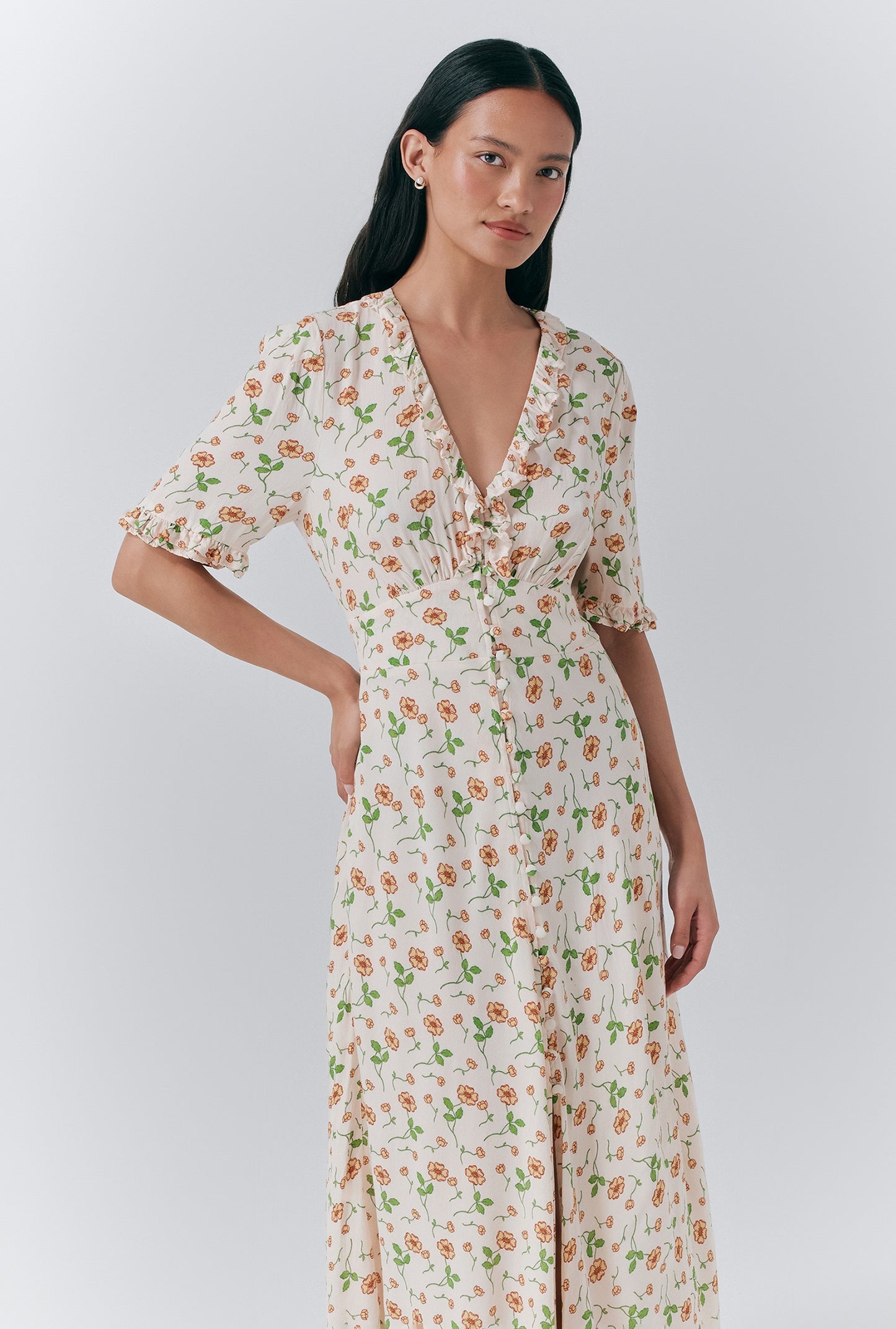 Saffie Crepe Floral Print Button Through Dress