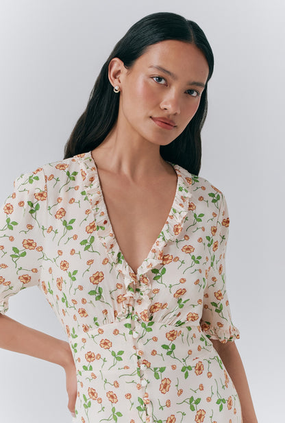 Saffie Crepe Floral Print Button Through Dress