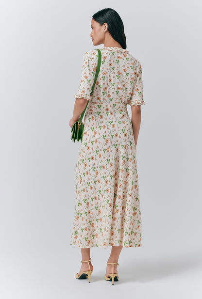 Saffie Crepe Floral Print Button Through Dress