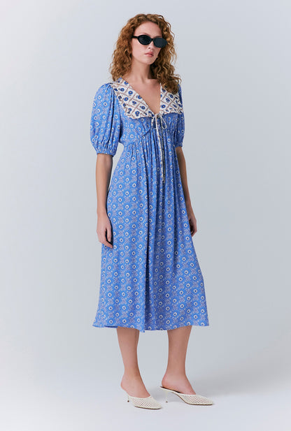 Nellie Crepe Collared Midi Smock Dress