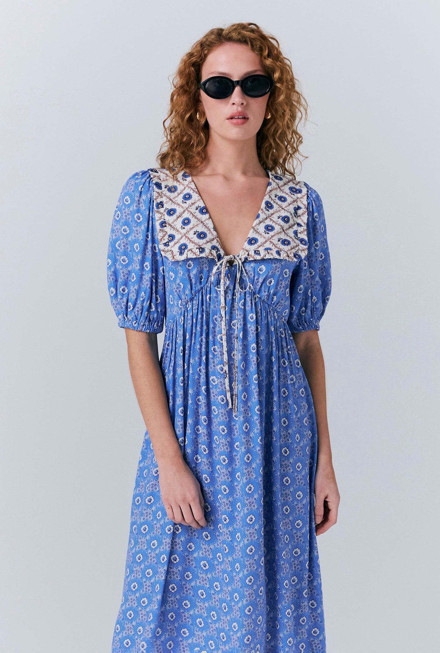 Nellie Crepe Collared Midi Smock Dress