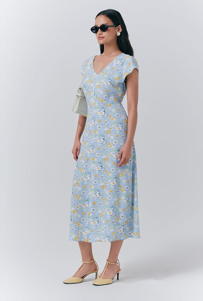 Blair Crepe Floral Sleeveless Midi Dress