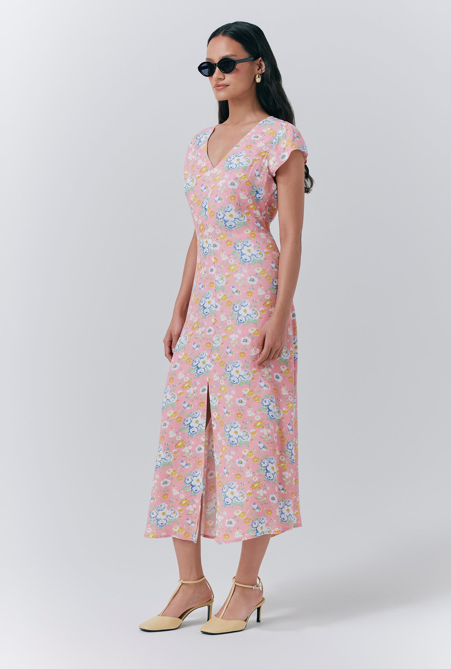 Blair Crepe Floral Sleeveless Midi Dress