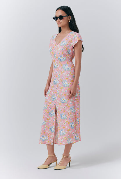 Blair Crepe Floral Sleeveless Midi Dress