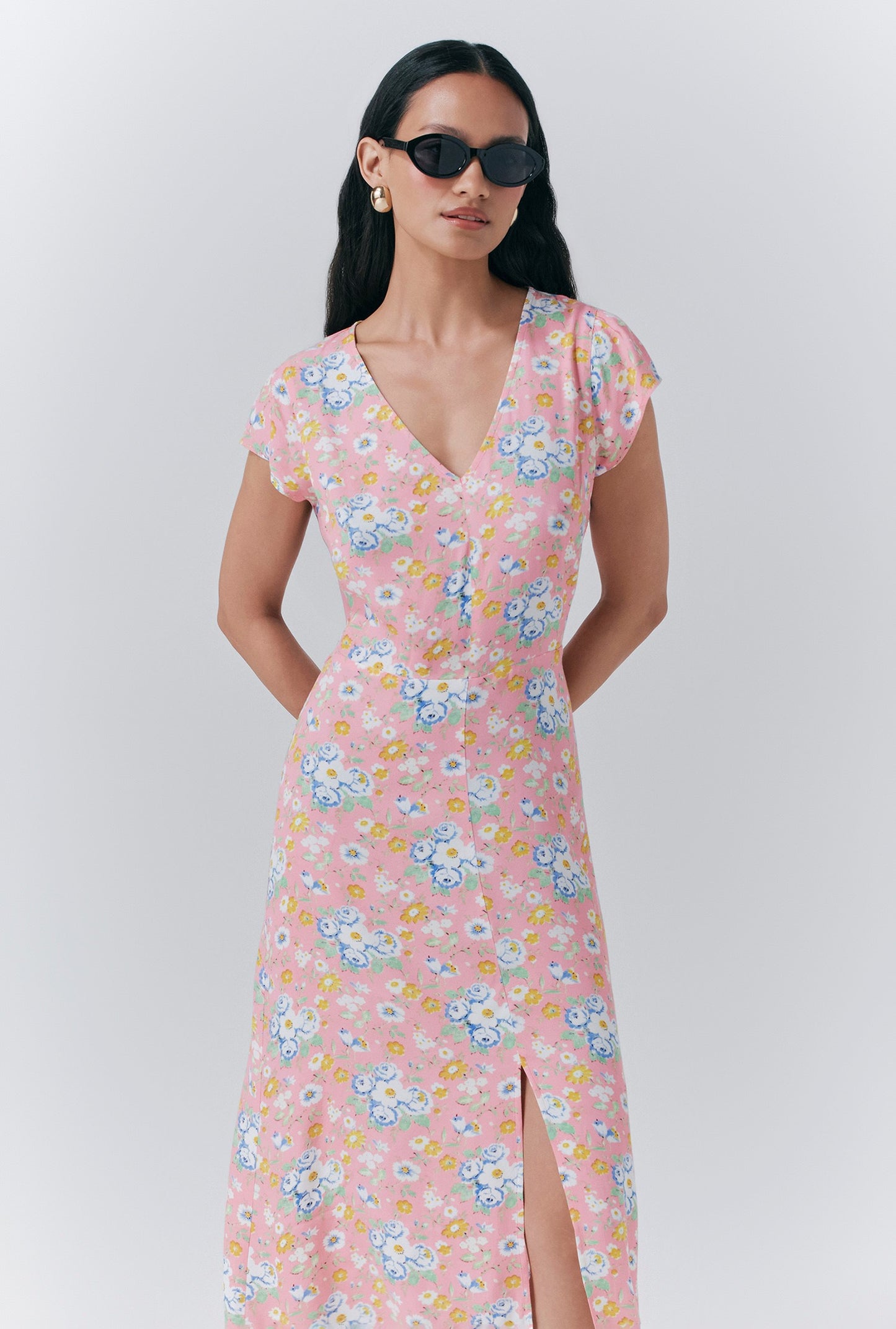 Blair Crepe Floral Sleeveless Midi Dress