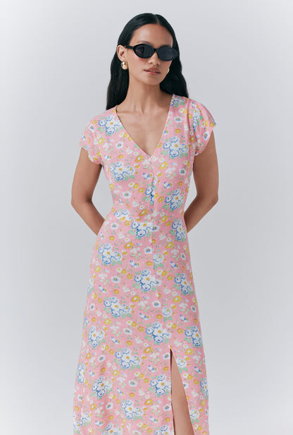Blair Crepe Floral Sleeveless Midi Dress