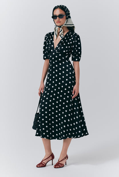 Alma Crepe Polka Dot Midi Dress