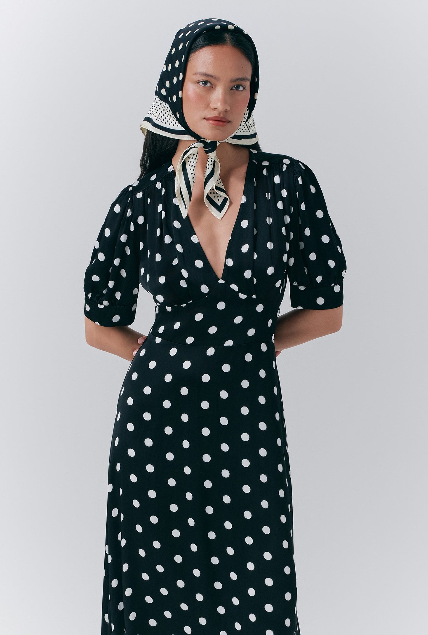 Alma Crepe Polka Dot Midi Dress