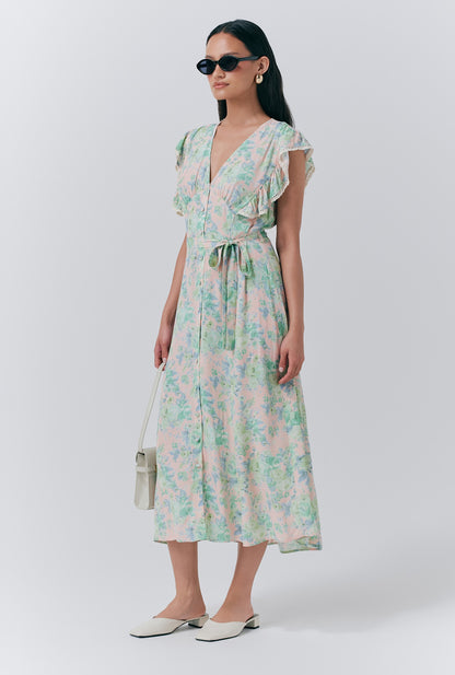 Lucia Crepe Floral Belted Midi Dress