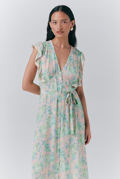 Lucia Crepe Floral Belted Midi Dress
