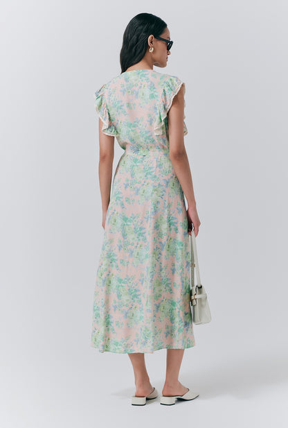 Lucia Crepe Floral Belted Midi Dress