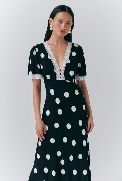 Belle Crepe Polka Dot Midi Tea Dress