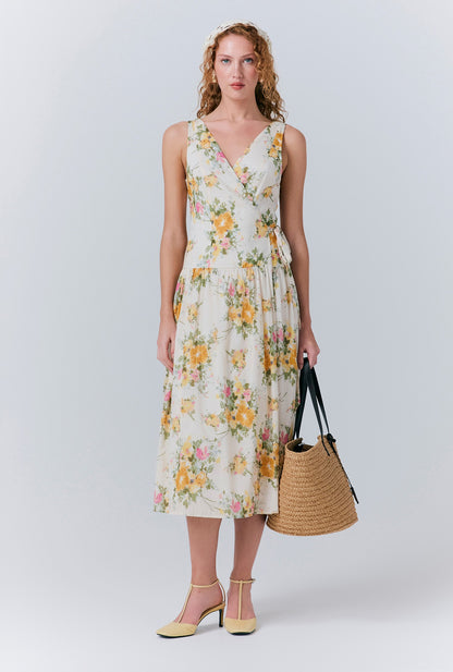 Julia Cotton Floral Midi Wrap Dress