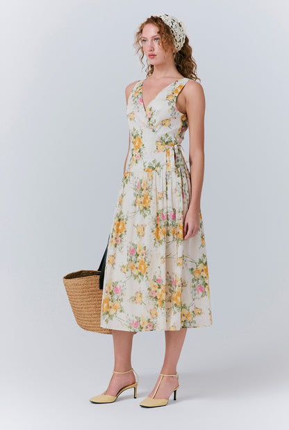 Julia Cotton Floral Midi Wrap Dress