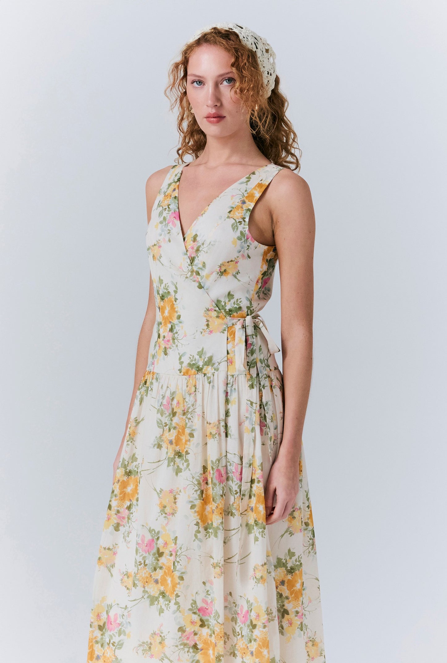 Julia Cotton Floral Midi Wrap Dress