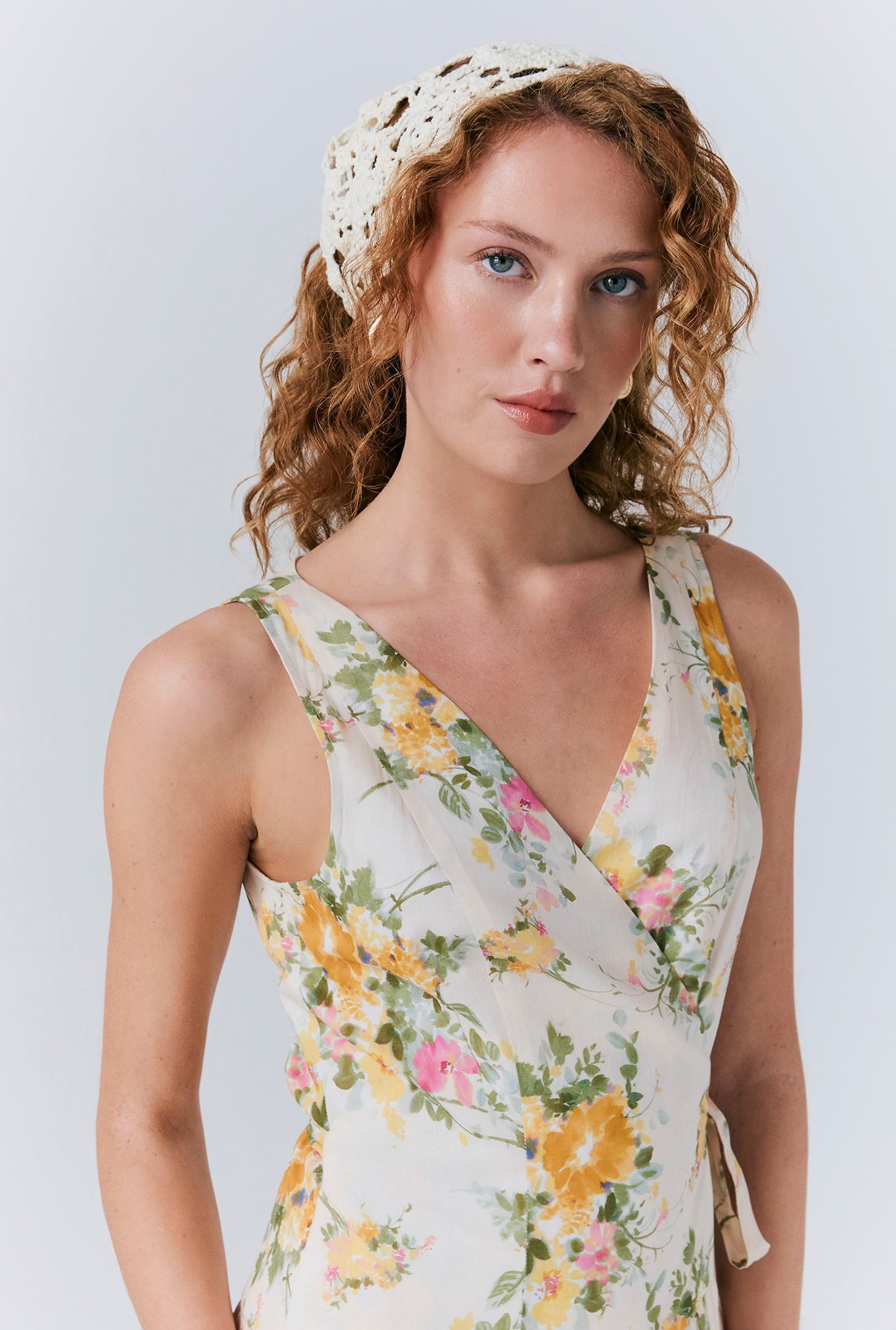 Julia Cotton Floral Midi Wrap Dress