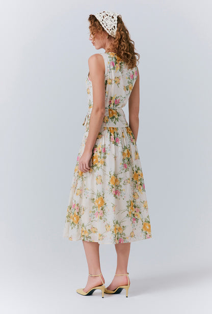 Julia Cotton Floral Midi Wrap Dress