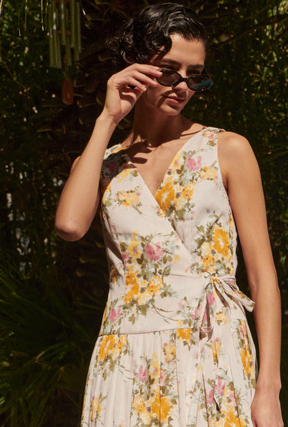 Julia Cotton Floral Midi Wrap Dress