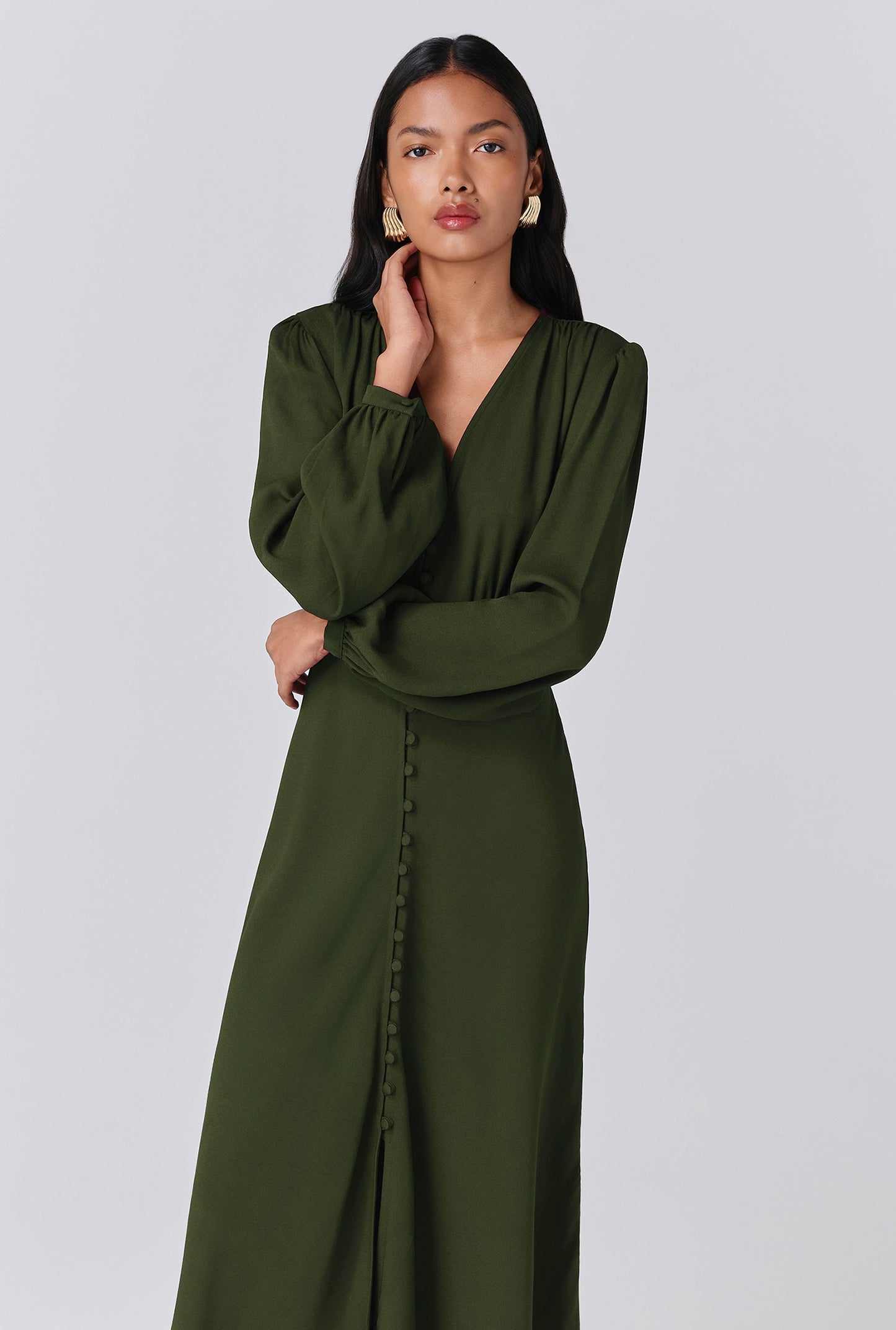 Francesca Crepe Button Through Midi Dress