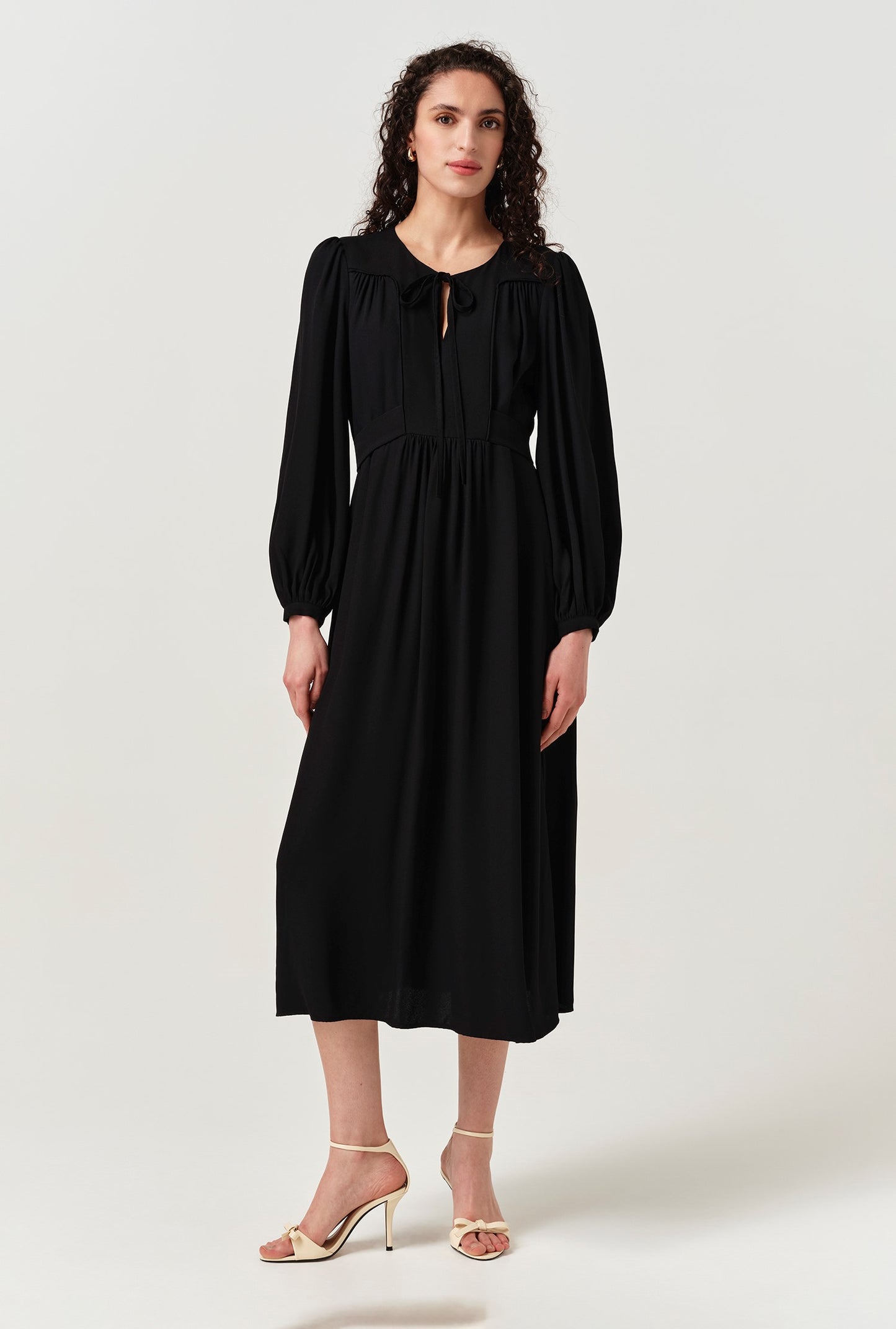 Layla Crepe Tie Neck Midi Dress