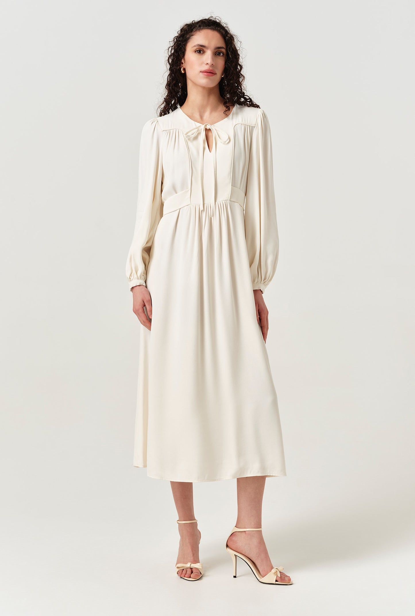 Layla Crepe Tie Neck Midi Dress
