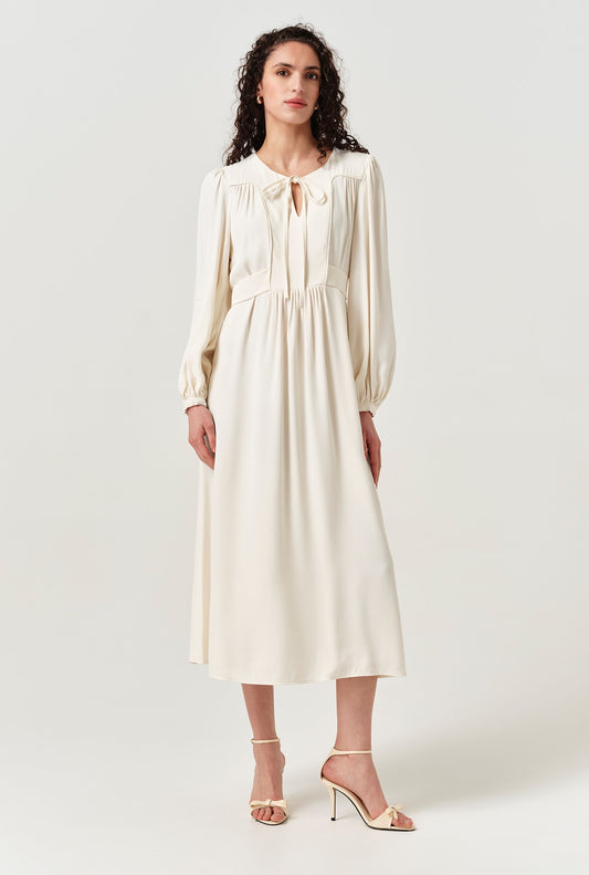 Layla Crepe Tie Neck Midi Dress