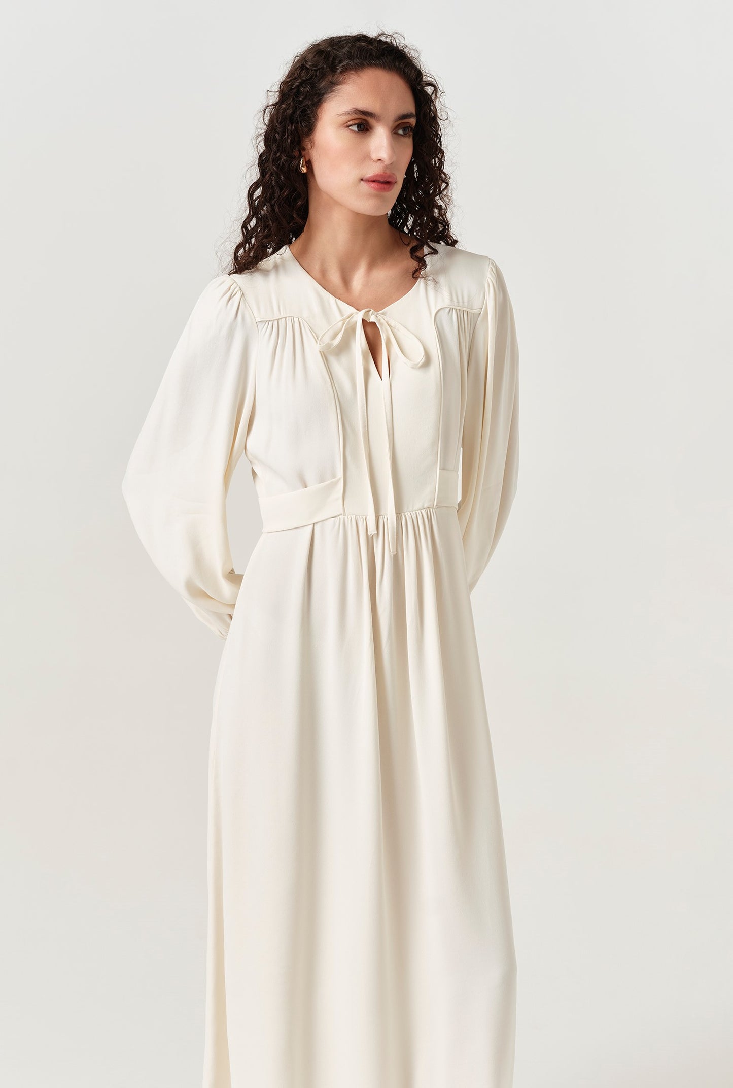 Layla Crepe Tie Neck Midi Dress