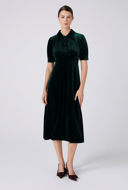 Wilma Velvet Collared Neck Midi Tea Dress