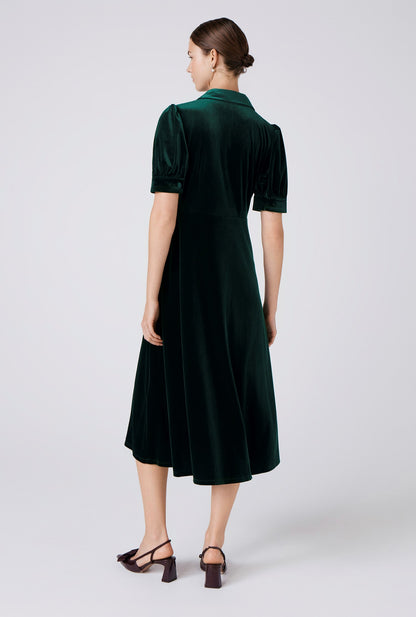 Wilma Velvet Collared Neck Midi Tea Dress
