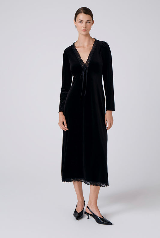 Amelia Velvet V Neck Midi Dress