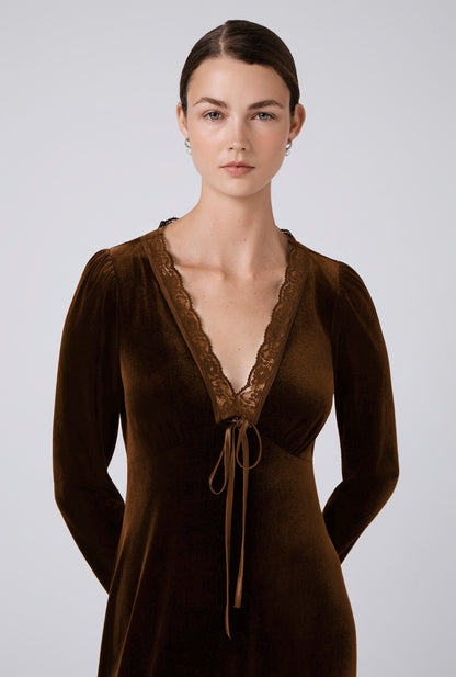 Amelia Velvet V Neck Midi Dress