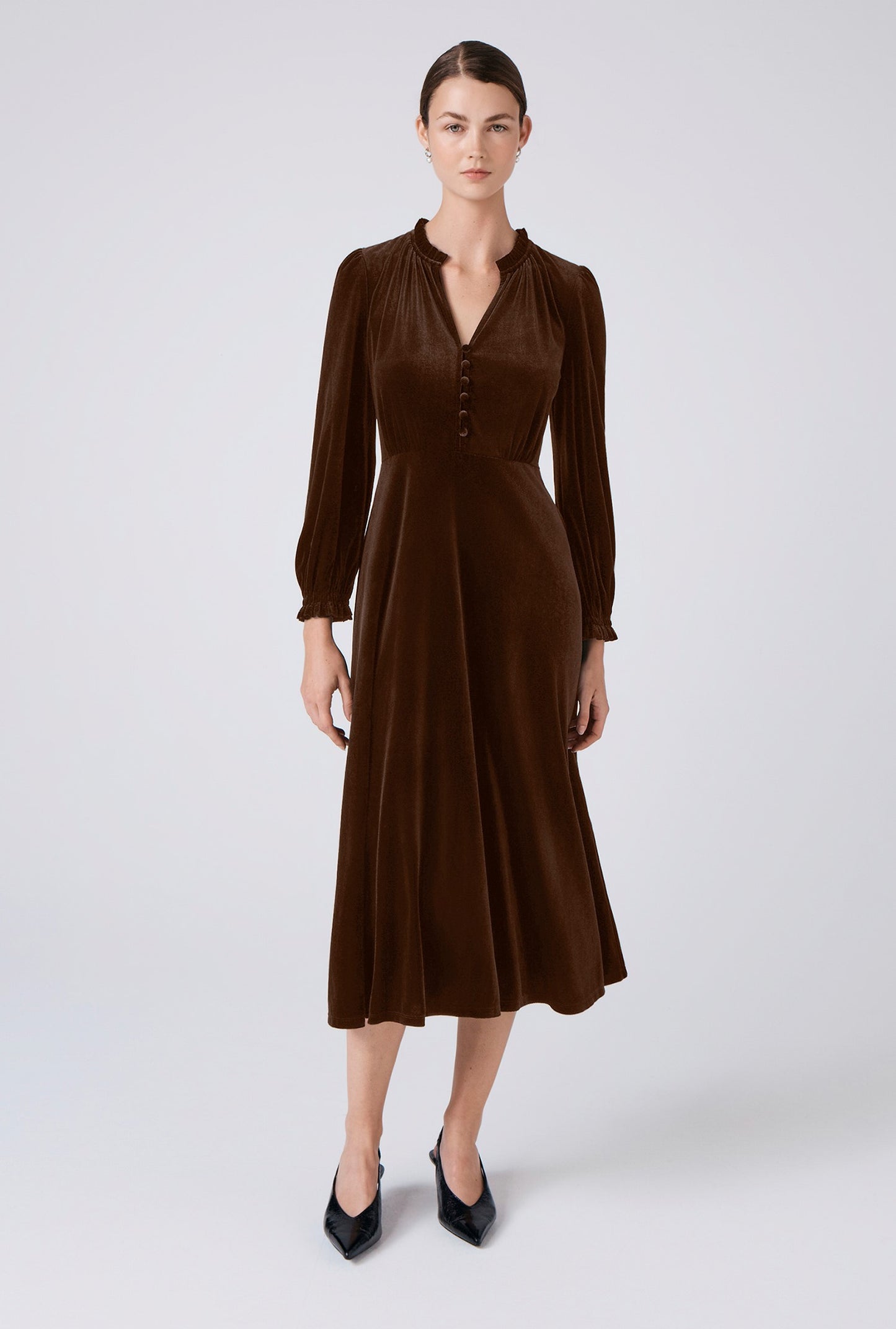 Ivy Velvet V Neck Midi Dress