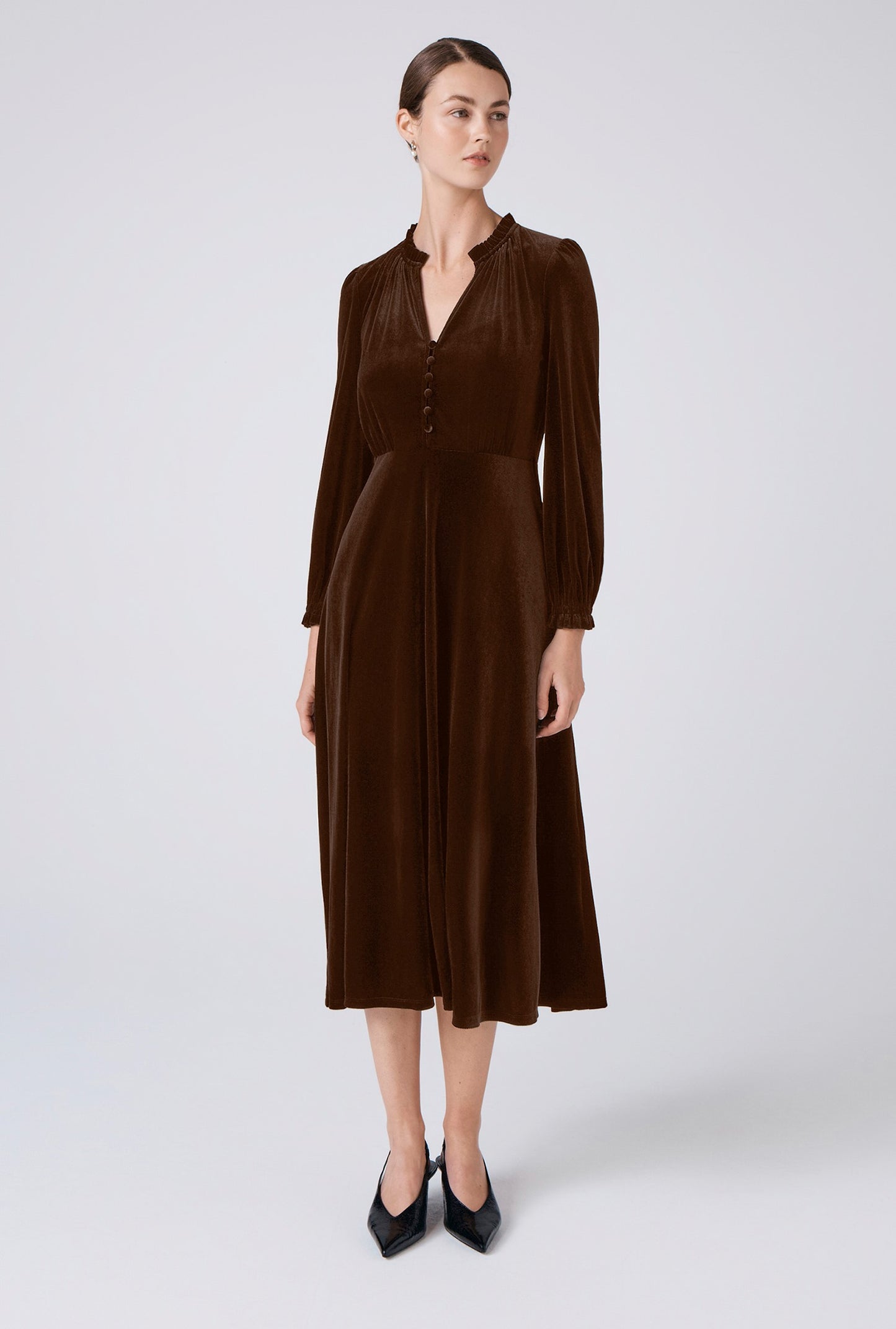Ivy Velvet V Neck Midi Dress