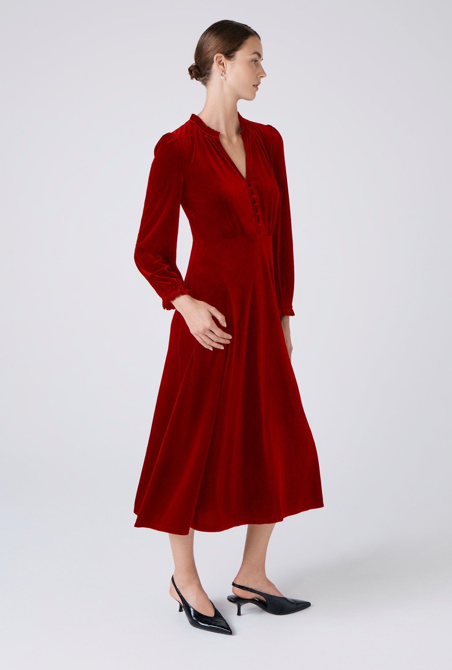 Ivy Velvet V Neck Midi Dress