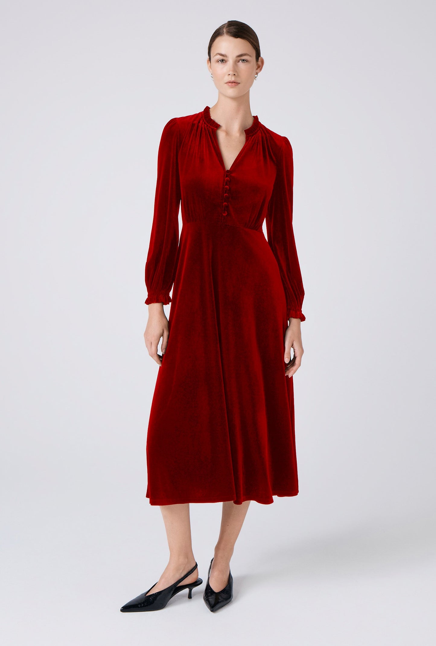 Ivy Velvet V Neck Midi Dress