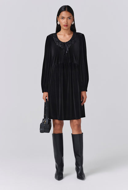 Harper Velvet Doll Neck Short Dress