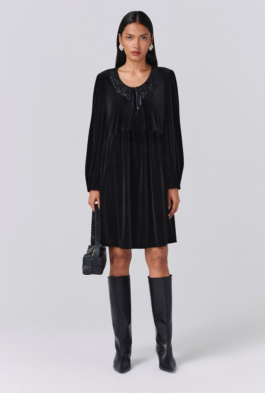 Harper Velvet Doll Neck Short Dress