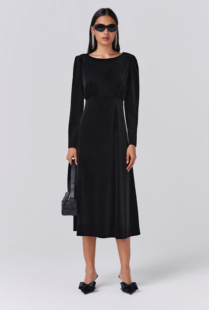 Adeline Velvet Round Neck Midi Dress