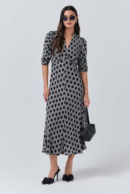 Mia Crepe Floral Midi Tea Dress