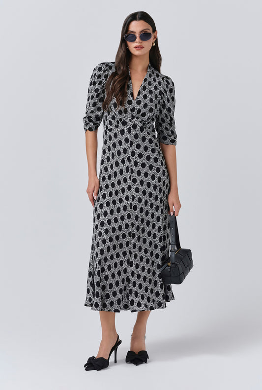 Mia Crepe Floral Midi Tea Dress
