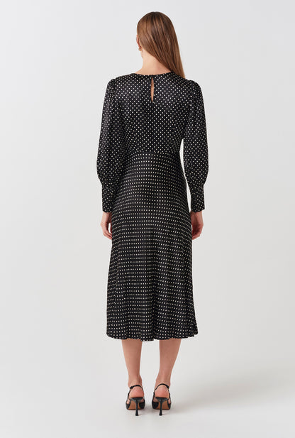 Fiona Satin Polka Dot Midi Dress
